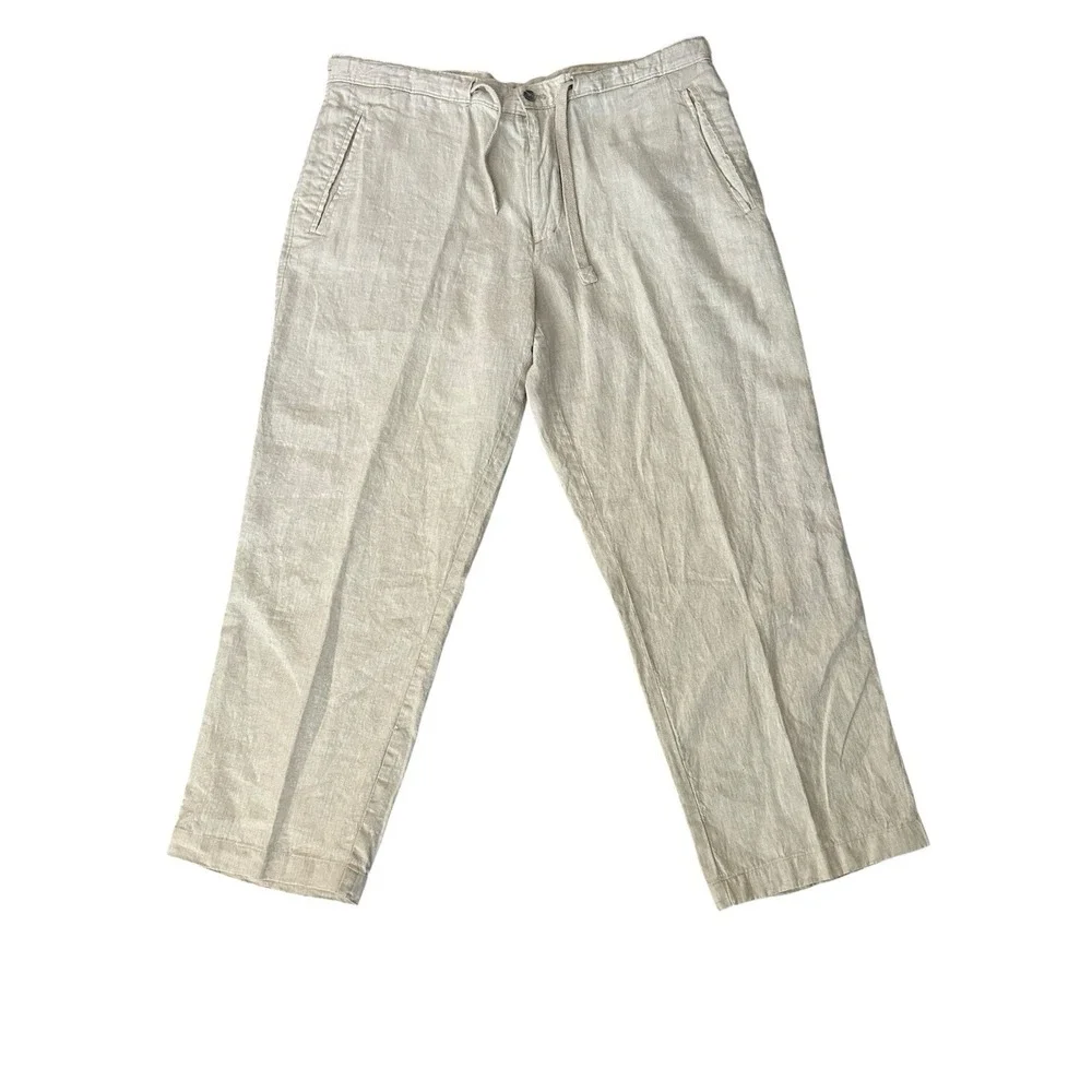 Tasso Elba 100% Linen Chino Pants Beige Semi‎ Sheer 36x27 Coastal Lightweight